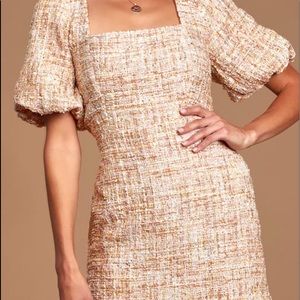 Lulus First Thought pink tweed puff sleeve dress